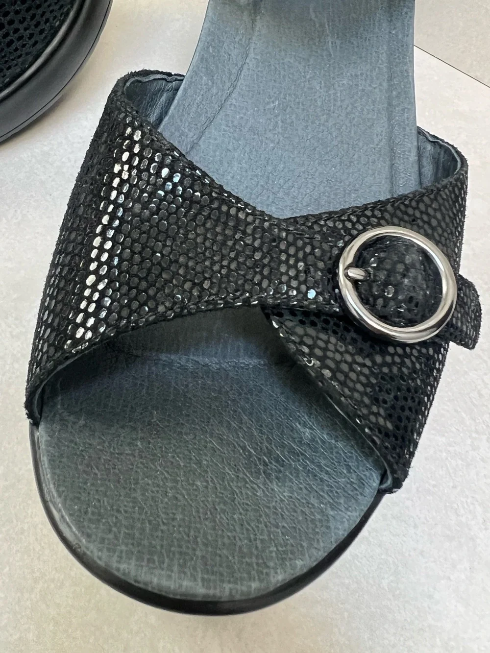 Dansko Dillon June Black Lizard Style Leather Slingback Open-Toe Sandals Sz 41